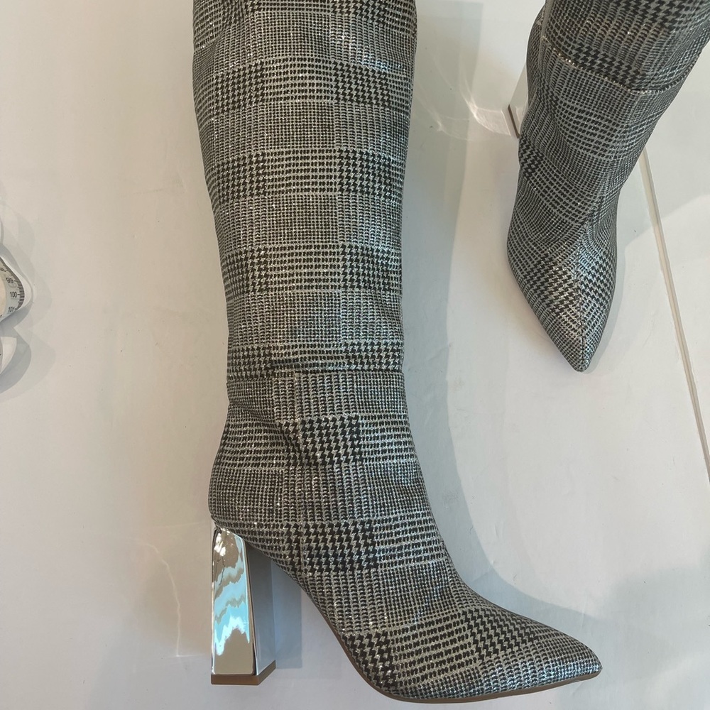 NEW GIANNI BINI Junypear Plaid Silver Glitter Boot size 5.5 - Picture 7 of 15